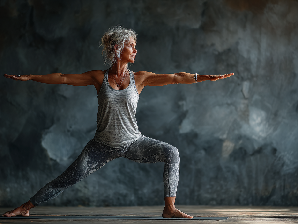 Група людей зрілого віку після заняття йогою, усміхнені та задоволені